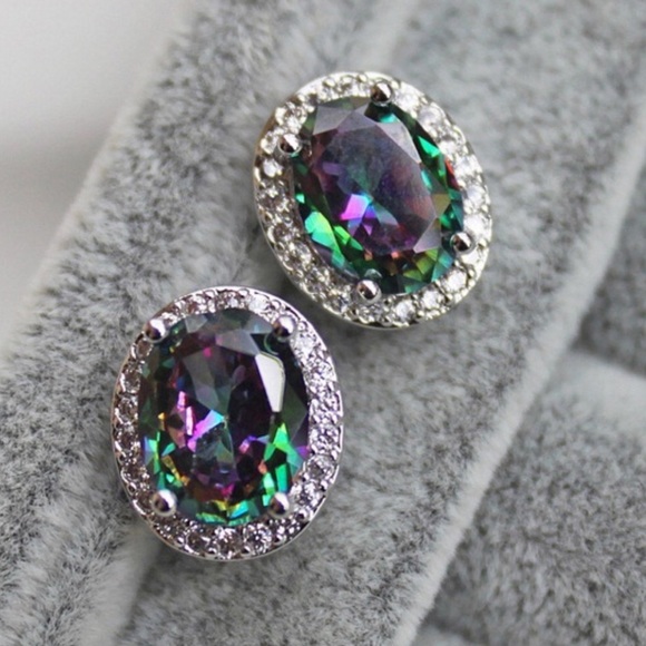 Mystical topaz 18k white gold filled earrings - Picture 2 of 4